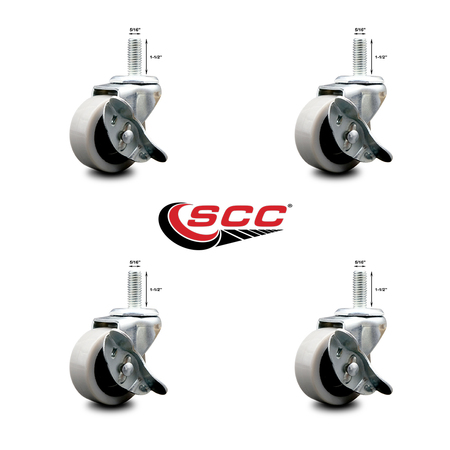 Service Caster 2 Inch Thermoplastic Wheel 5/16 Threaded Stem Caster Set with Brakes, 4PK SCC-TS05S210-TPRS-SLB-5161815-4